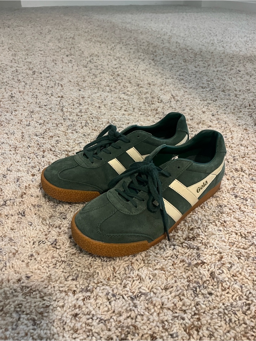 Gola Women's Suede Sneaker in Green with Cream Accents